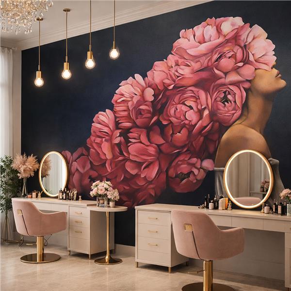 Çiçekli Kadın Portre Güzellik Salonu ve Kadın Kuaförü Duvar Kağıdı